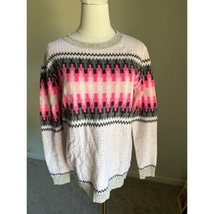 Brodie Cashmere Fair Isle Sweater Electric Neon Pink Gray Knit Womens Size Small